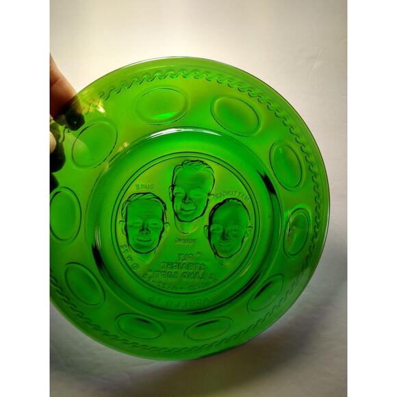 Vintage Carnival Glass Green Apollo 16 Space Astronaut Plate Wheaton Glass NASA - Picture 5 of 5